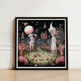 Framed Surrealist Artwork Two Pale Skeletal Figures Whimsical Creepy Lowbrow Surreal, Art, Print