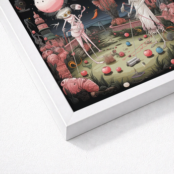 Whimsical Surreal Artwork Pink Green Tones Skeletal Figures Creepy Lowbrow, Art, Print