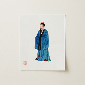 Grand Master - Qing Dynasty Art Print / Canvas Blue Traditional Chinese Robe Painting White Paper Qing Dynasty Manchu, Manchu Fashion Art,