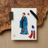 Grand Master - Qing Dynasty Art Print / Canvas Traditional Chinese Watercolor Painting White Paper Scholar Blue Qing Dynasty Manchu, Manchu
