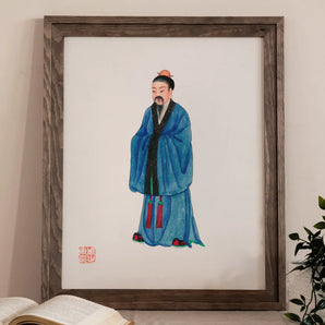Grand Master - Qing Dynasty Art Print, Framed Painting Traditional Chinese Scholar Official Blue Robes