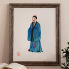 Grand Master Qing Dynasty Art Print, Framed Painting Traditional Chinese Scholar Official Blue Robes