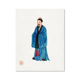 Grand Master - Qing Dynasty Art Print, Traditional Chinese Watercolor Painting Figure Blue Robe Black