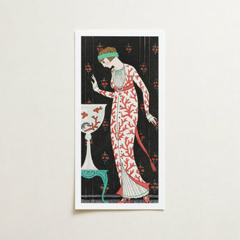 Artistic Print Woman Elegant Coral-patterned Gown Red Accents George Barbier, Robe Du Soir, Art Deco Elegance