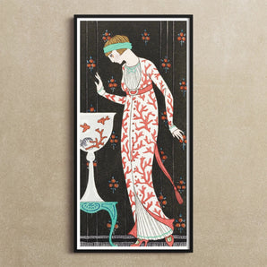Grande Robe Du Soir - George Barbier 1920s Art Print / Canvas Framed Art Print Elegant Woman Red White Patterned George Barbier, Robe Soir,