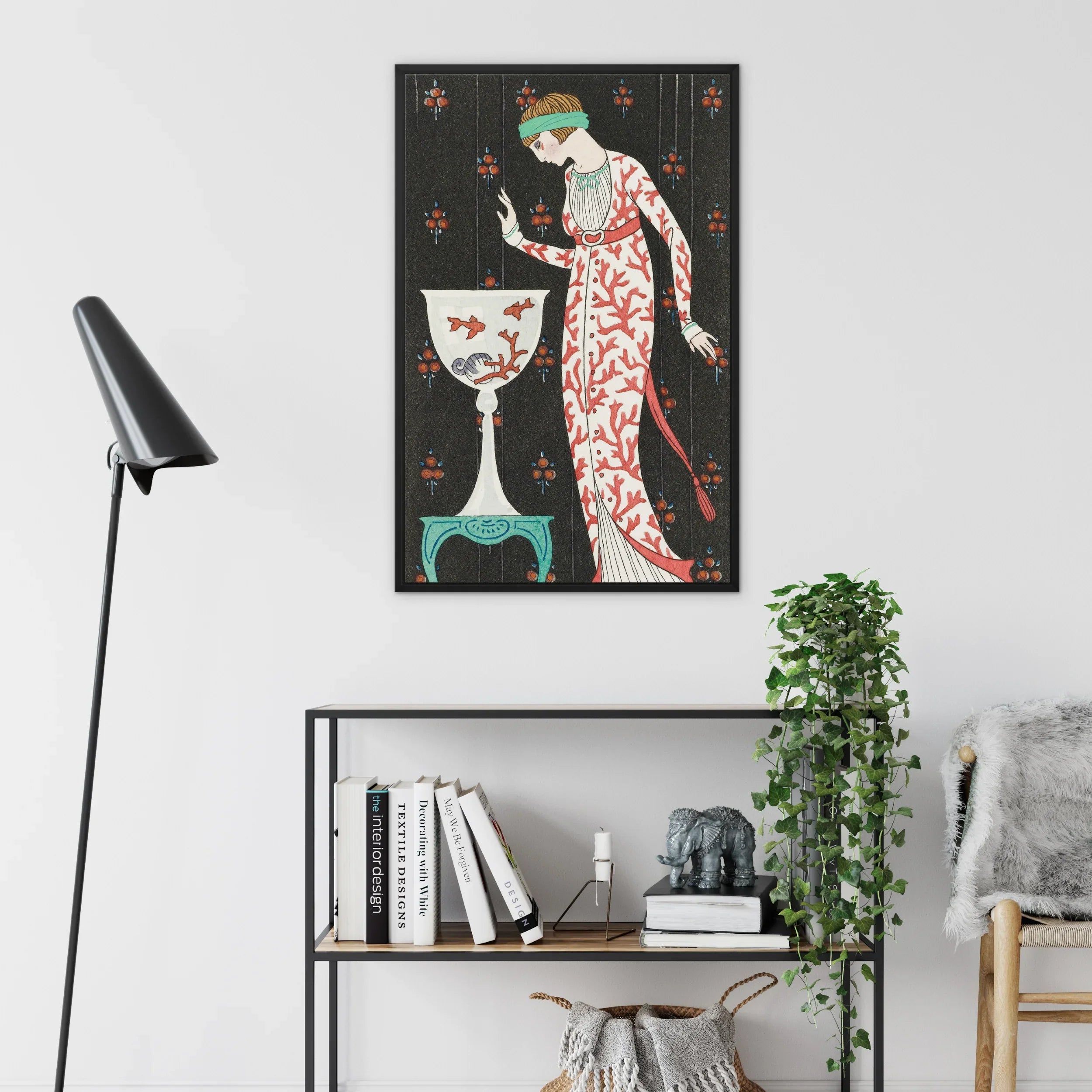 Grande Robe Du Soir - George Barbier Framed Canvas, Art Deco Style Poster Elegant Figure Floral Dress