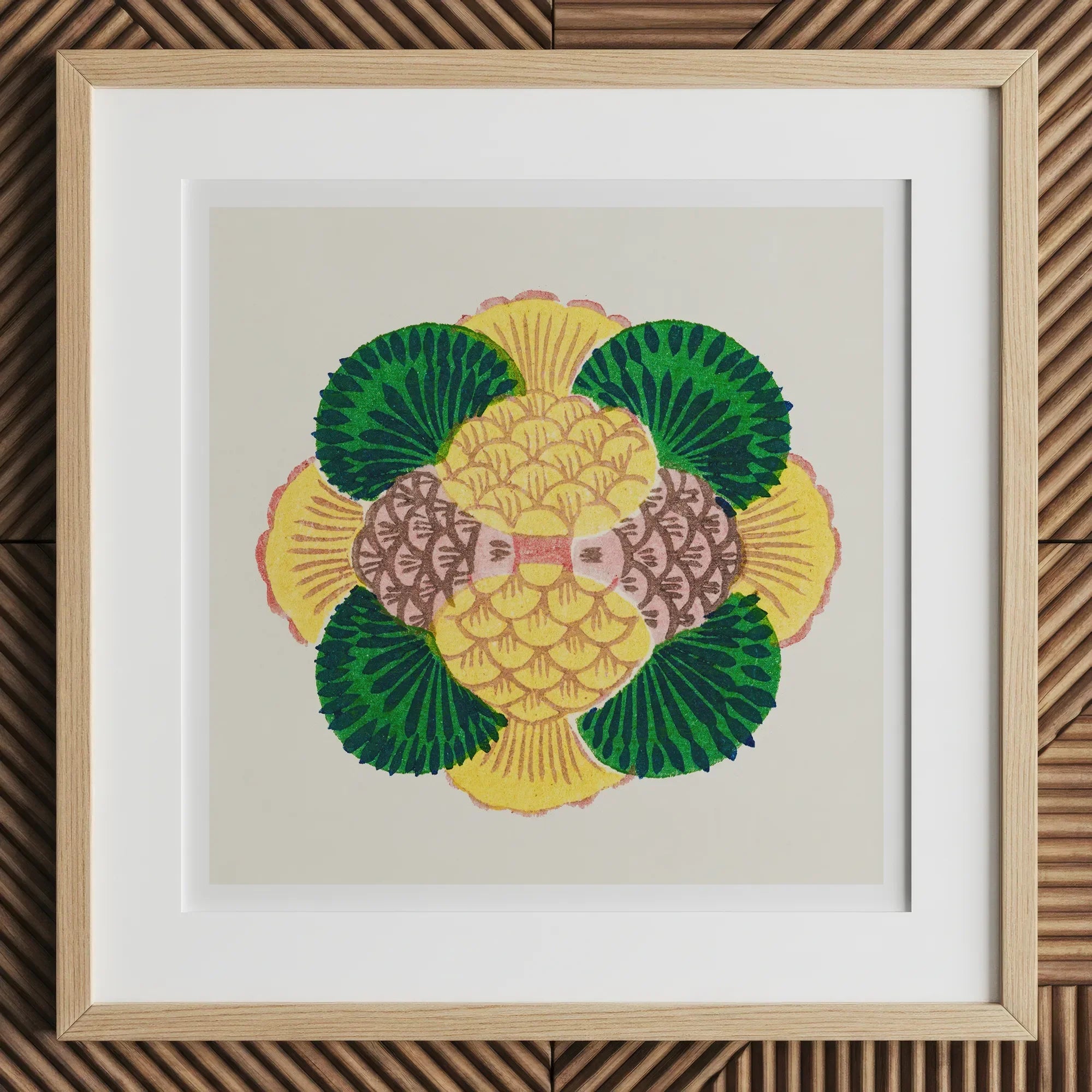 Graphic Bloom - Taguchi Tomoki Floral Art Print, 12x12’’ / 31x31cm / Natural Frame / 2’’ Matboard, Framed Abstract Print Pineapple Ginkgo