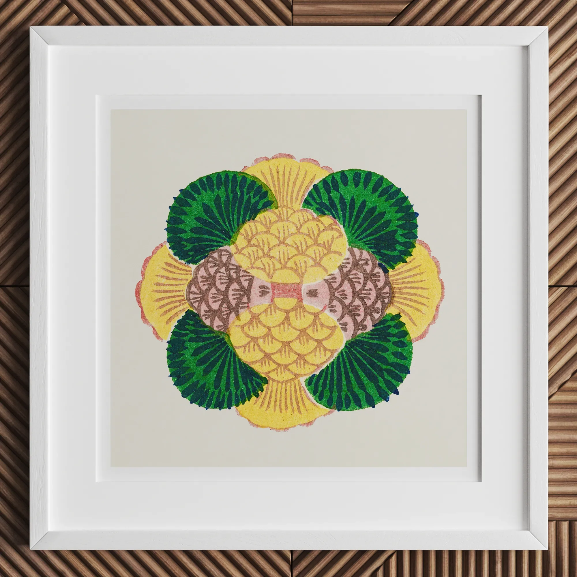 Graphic Bloom - Taguchi Tomoki Floral Art Print, 12x12’’ / 31x31cm / White Frame, Framed Botanical Art Print Symmetrical Pineapple Leaf
