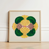 Framed Artwork Vibrant Stylized Pineapple Design Green Leafy Taguchi Tomoki, Tsubaki Woodblock Print, Graphic Bloom