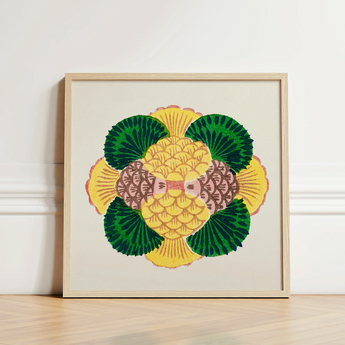Framed Artwork Vibrant Stylized Pineapple Design Green Leafy Taguchi Tomoki, Tsubaki Woodblock Print, Graphic Bloom