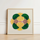Vibrant Stylized Pineapple Illustration Light Wood Frame Taguchi Tomoki, Tsubaki Woodblock Print, Graphic Bloom