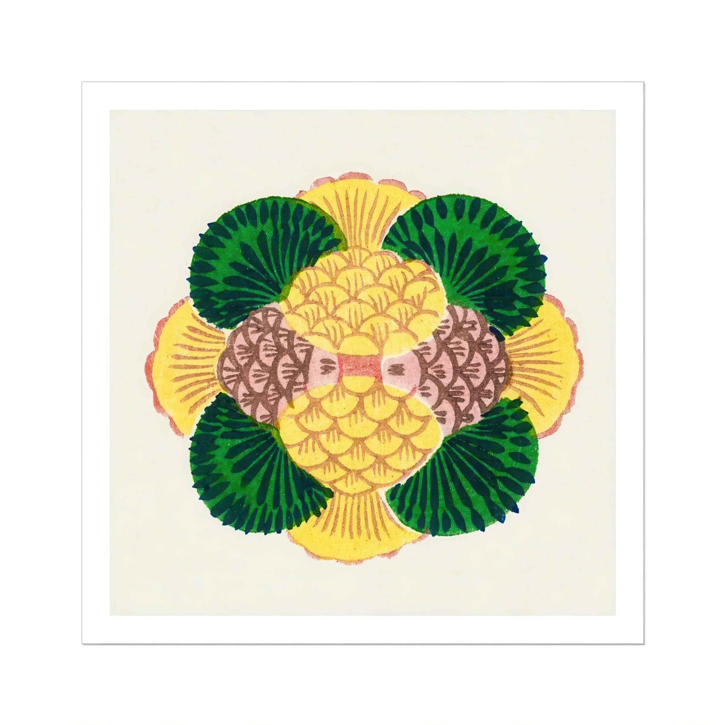 Graphic Bloom Taguchi Tomoki Floral Art Print, Decorative Circular Pattern Made Stylized Yellow Pink Fish