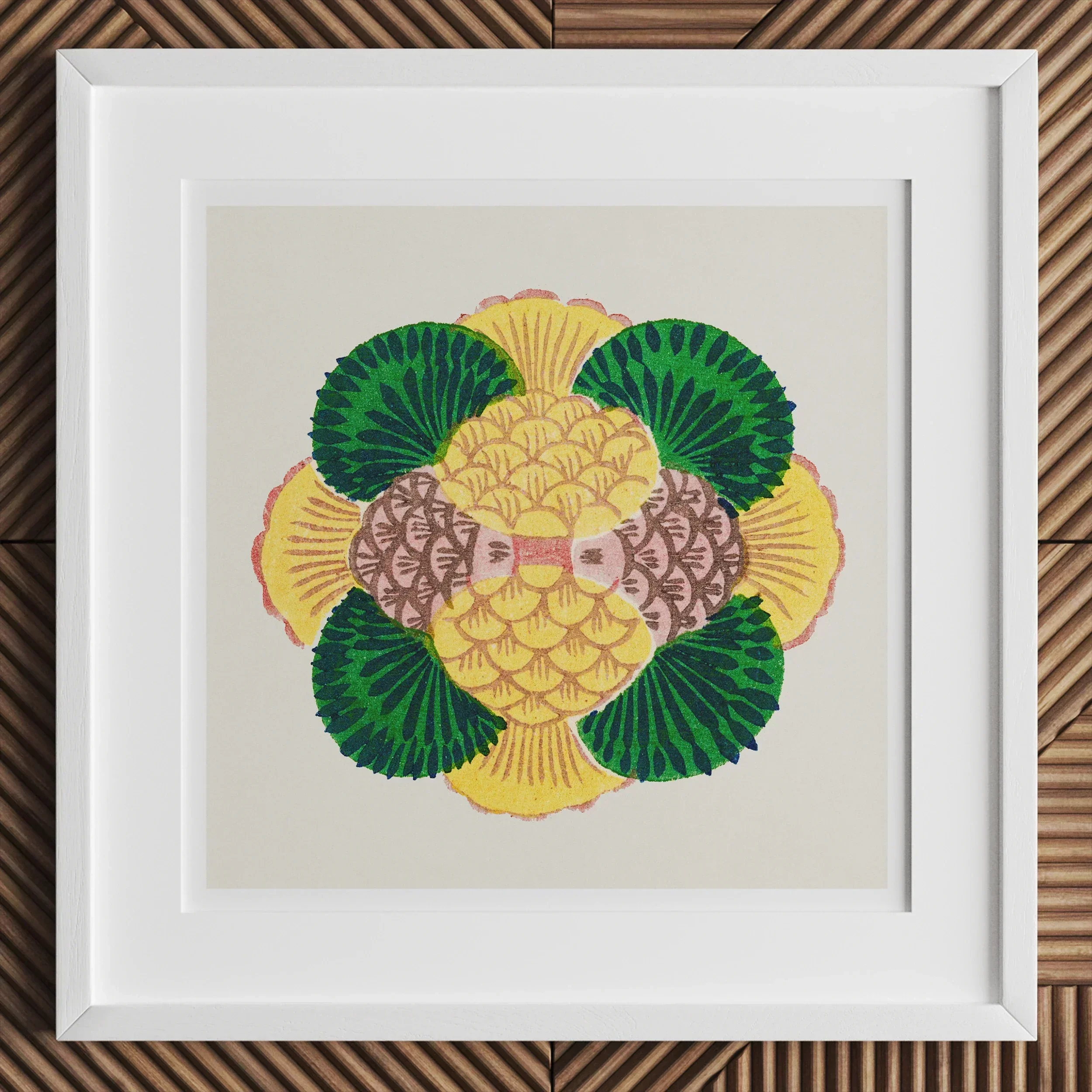 Graphic Bloom Taguchi Tomoki Floral Art Print, Framed Embroidery Artwork Stylized Floral Fruit Design Green