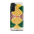 Graphic Bloom Taguchi Tomoki Floral Samsung Case, Galaxy S21 Plus / Gloss, White Smartphone Case Vibrant Yellow Green Pineapple Like Design