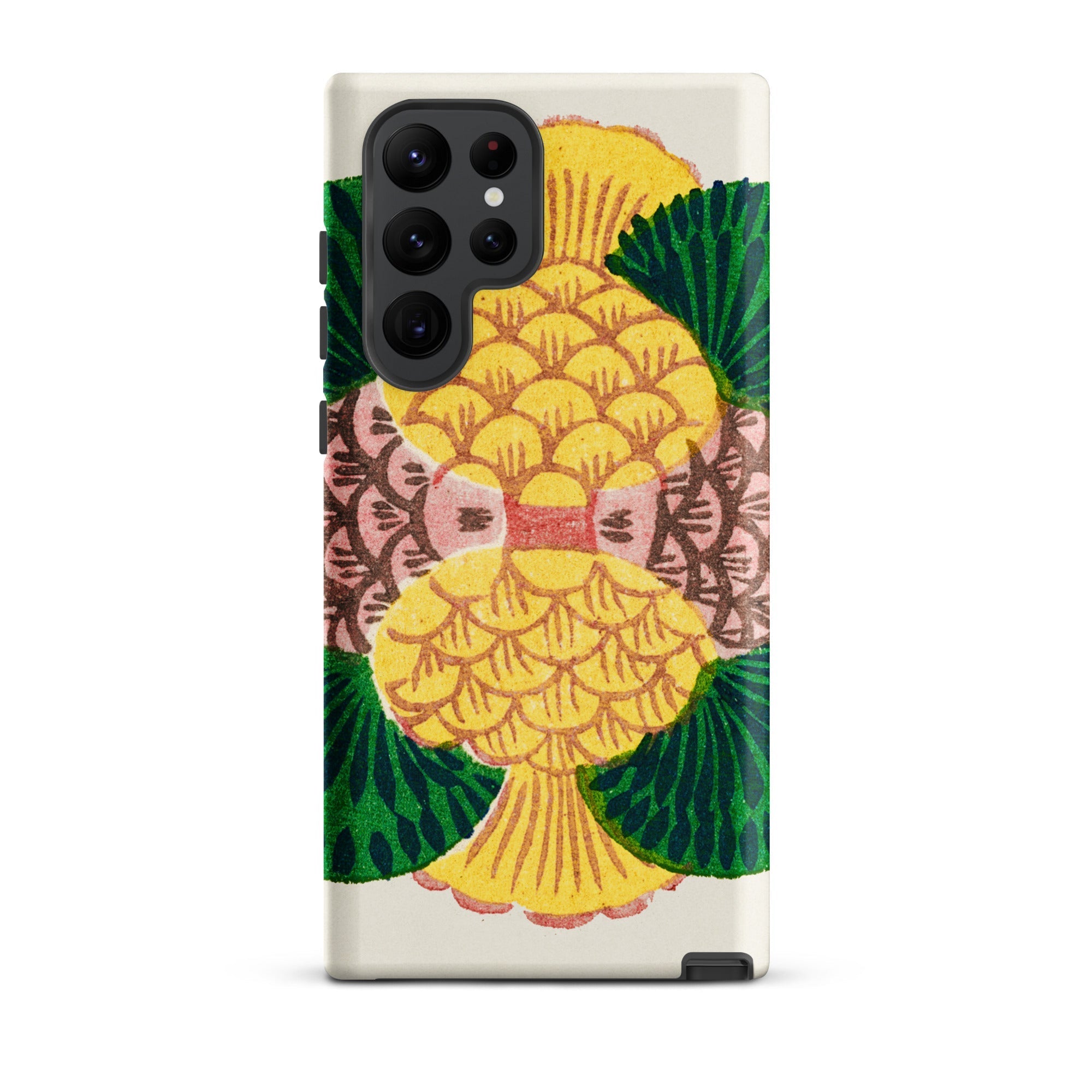 Graphic Bloom Taguchi Tomoki Floral Samsung Case, Galaxy S22 Ultra / Matte, White Smartphone Case Vibrant Yellow Green Pineapple Design