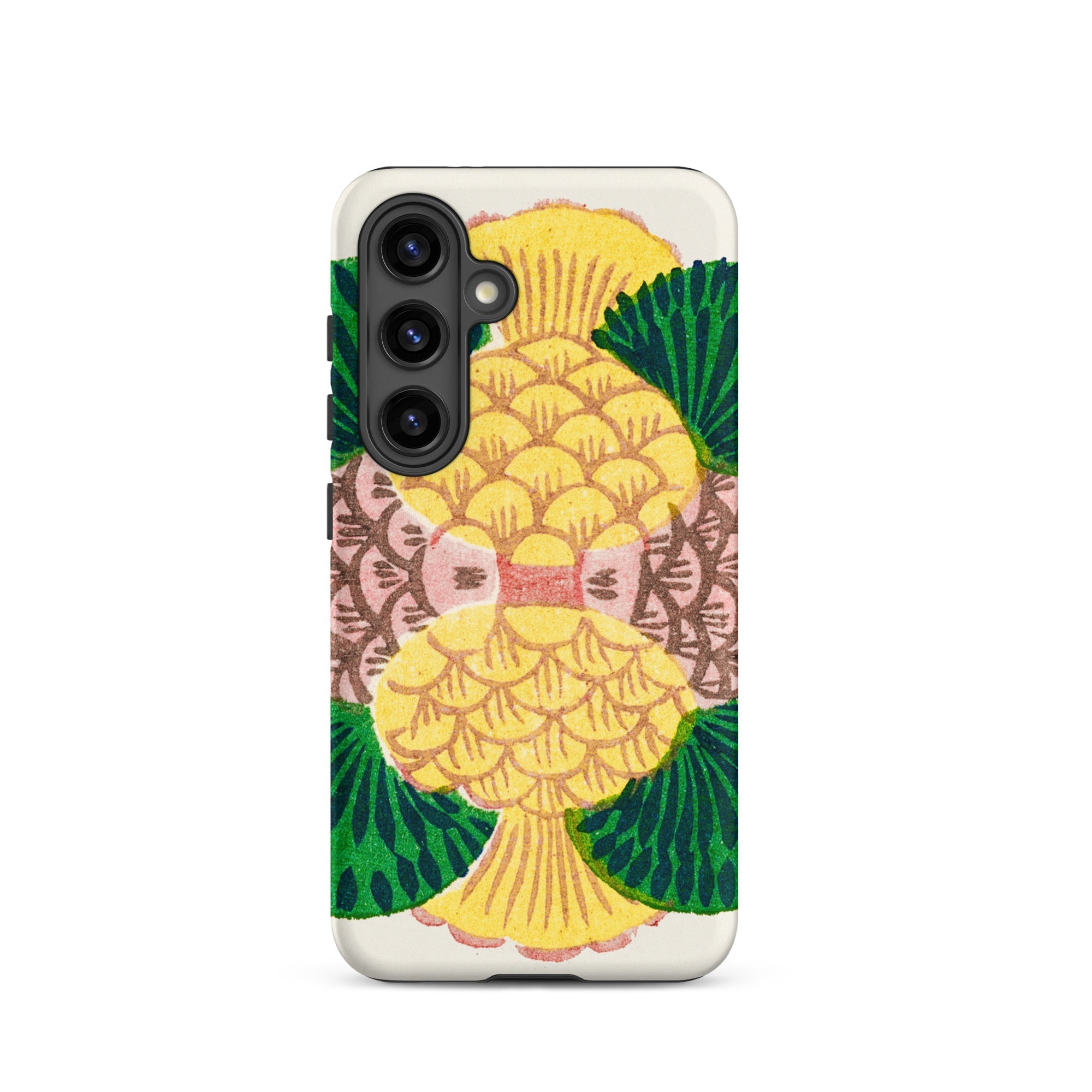 Graphic Bloom Taguchi Tomoki Floral Samsung Case, Galaxy S24 / Matte, White Smartphone Case Vibrant Yellow Green Pineapple Design