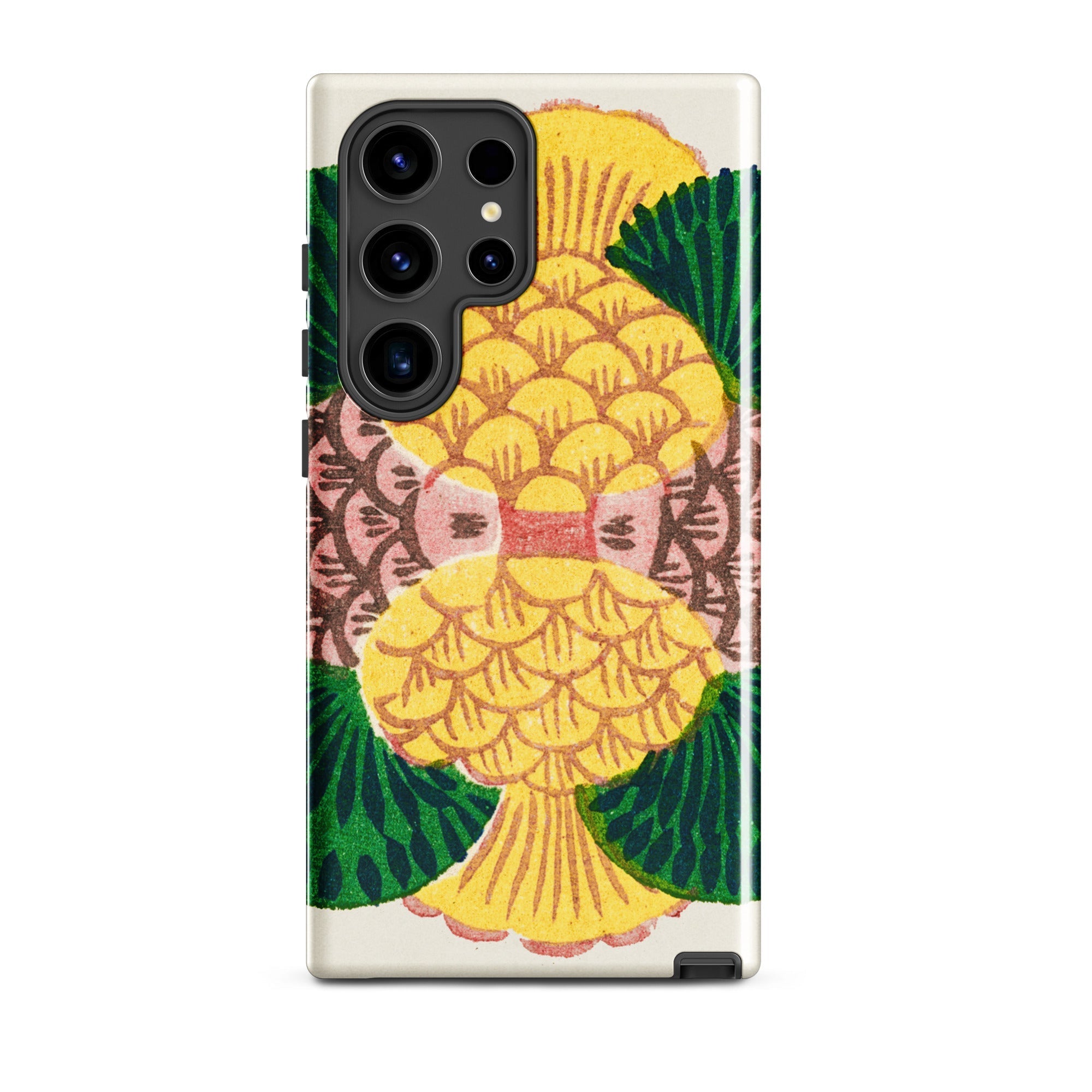 Graphic Bloom Taguchi Tomoki Floral Samsung Case, Galaxy S24 Ultra / Gloss, White Smartphone Case Vibrant Yellow Green Pineapple Design