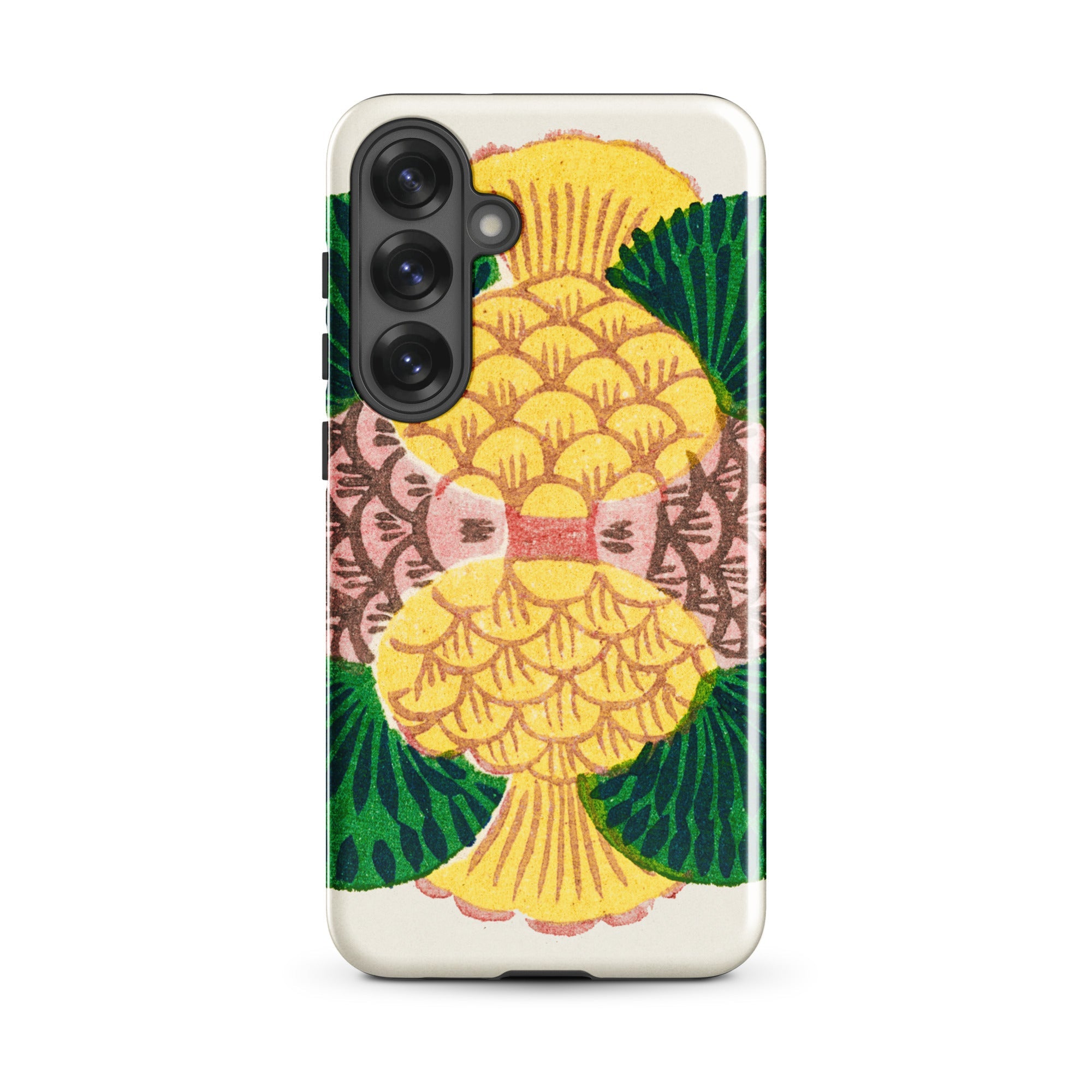 Graphic Bloom Taguchi Tomoki Floral Samsung Case, Galaxy S25 Plus / Gloss, White Smartphone Case Vibrant Yellow Green Pink Pineapple Like