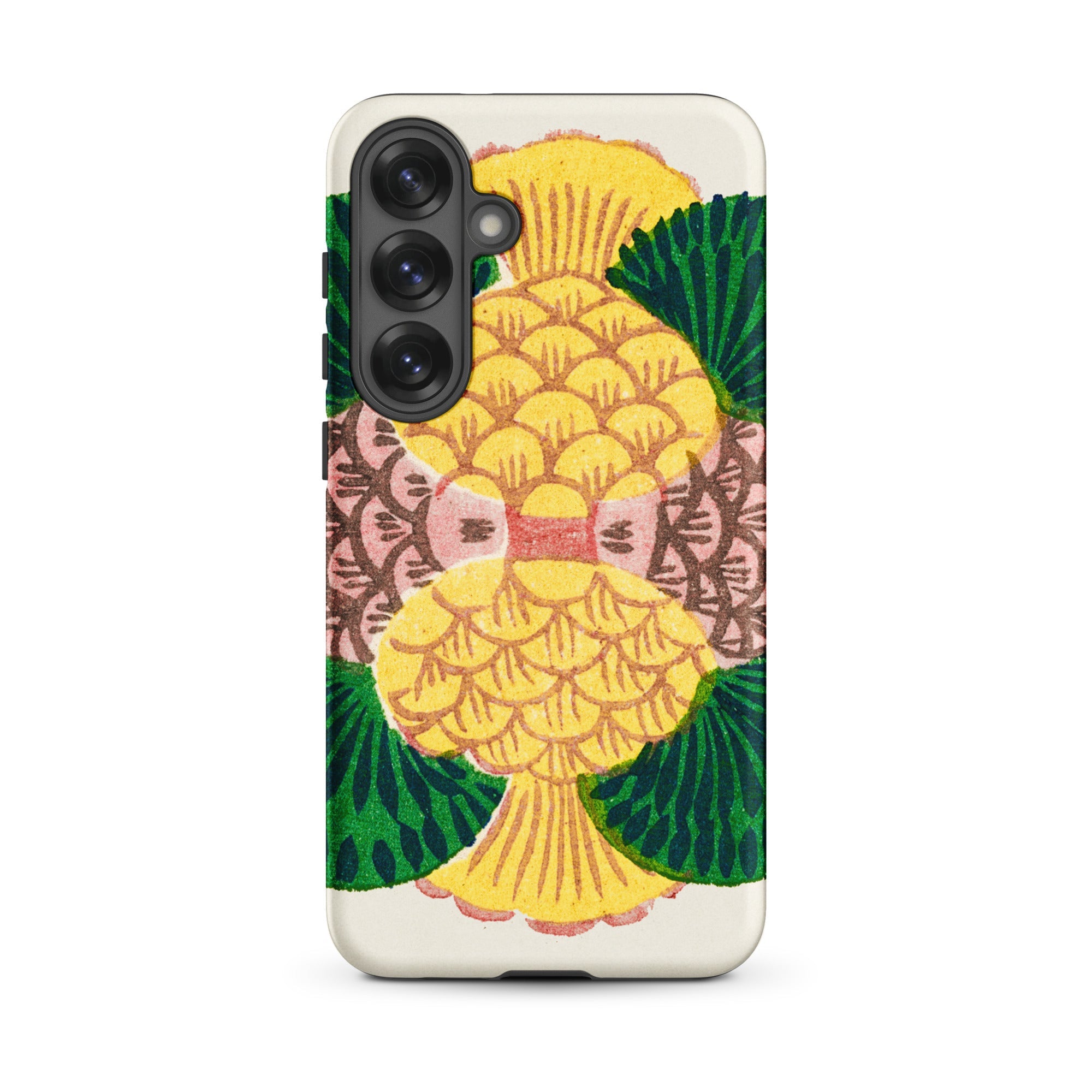 Graphic Bloom Taguchi Tomoki Floral Samsung Case, Galaxy S25 Plus / Matte, Smartphone Case Vibrant Symmetrical Pineapple Like Design Yellow