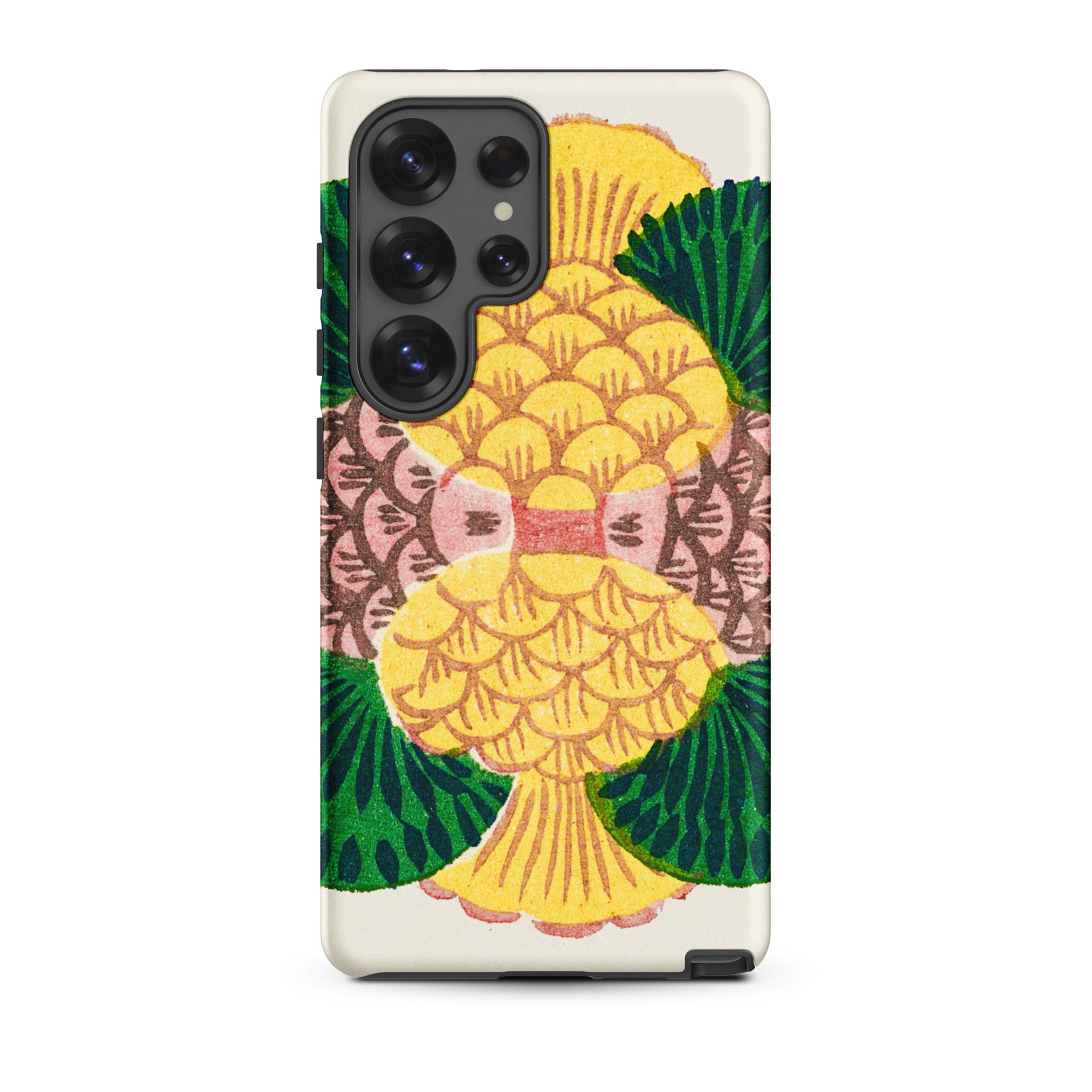 Graphic Bloom Taguchi Tomoki Floral Samsung Case, Galaxy S25 Ultra / Matte, White Phone Case Symmetrical Pineapple Design Yellow Brown