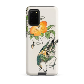 Gray Starling - Numata Kashu Kacho-e Phone Case Samsung Galaxy S20 Plus / Matte Phone Case Delicate Illustration Orange Flower Green Leaves