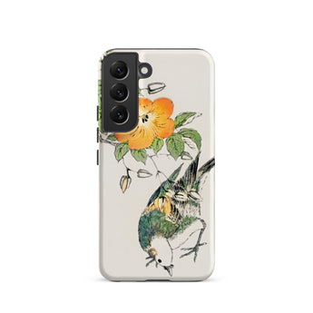 Gray Starling - Numata Kashu Kacho-e Phone Case Samsung Galaxy S22 / Matte Beige Phone Case Detailed Illustration Orange Flower Green