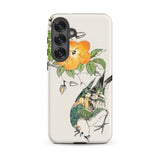 Gray Starling - Numata Kashu Kacho-e Phone Case Samsung Galaxy S25 Plus / Matte Cream-colored Phone Case Delicate Illustration Orange