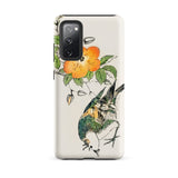 Gray Starling - Numata Kashu Kacho-e Samsung Case, Galaxy S20 Fe / Matte, White Phone Case Orange Flower Green Bird Design