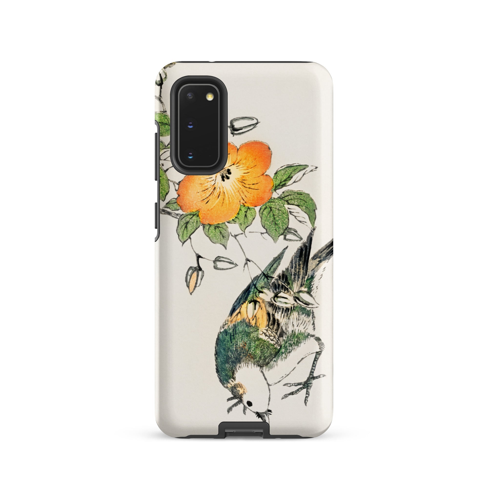 Gray Starling Numata Kashu Kacho e Samsung Case, Galaxy S20 / Matte, White Smartphone Case Illustration Bird Orange Flower