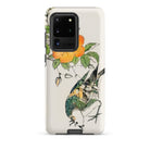Gray Starling Numata Kashu Kacho e Samsung Case, Galaxy S20 Ultra / Matte, Smartphone Case Illustration Orange Flower Bird