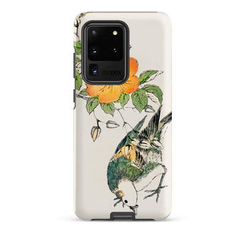 Gray Starling - Numata Kashu Kacho-e Samsung Case, Galaxy S20 Ultra / Matte, Smartphone Case Illustration Orange Flower Bird
