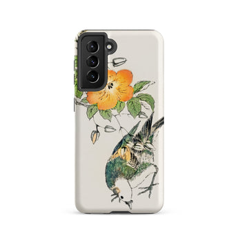 Gray Starling - Numata Kashu Kacho-e Samsung Case, Galaxy S21 / Matte, White Smartphone Case Colorful Illustration Orange Flower Bird