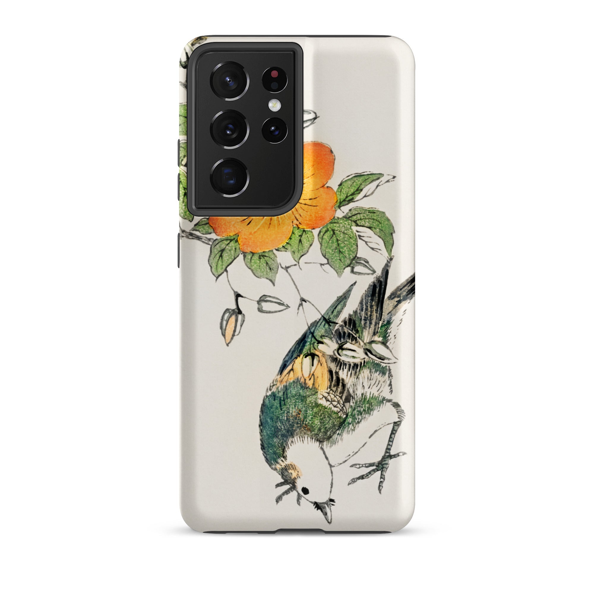 Gray Starling Numata Kashu Kacho e Samsung Case, Galaxy S21 Ultra / Matte, White Smartphone Case Vibrant Illustration Bird Orange Flower