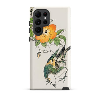 Gray Starling - Numata Kashu Kacho-e Samsung Case, Galaxy S22 Ultra / Matte, Phone Case Vibrant Bird Flower Illustration