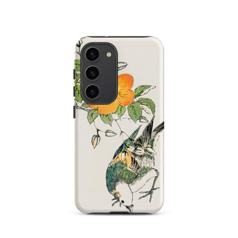 Gray Starling - Numata Kashu Kacho-e Samsung Case, Galaxy S23 / Matte, White Phone Case Colorful Bird Floral Design