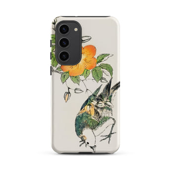 Gray Starling - Numata Kashu Kacho-e Samsung Case, Galaxy S23 Plus / Matte, Smartphone Case Colorful Illustration Bird Flower