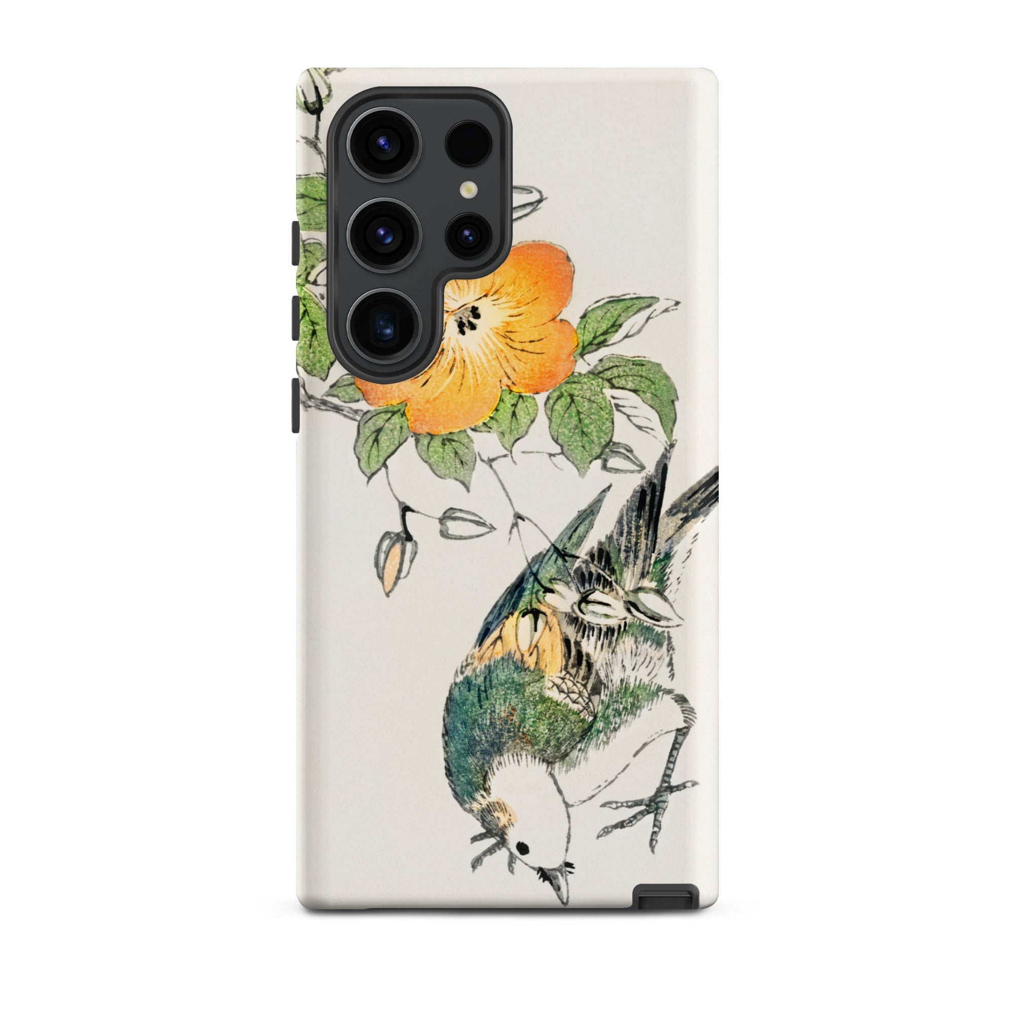 Gray Starling Numata Kashu Kacho e Samsung Case, Galaxy S23 Ultra / Matte, White Phone Case Orange Flower Bird Design