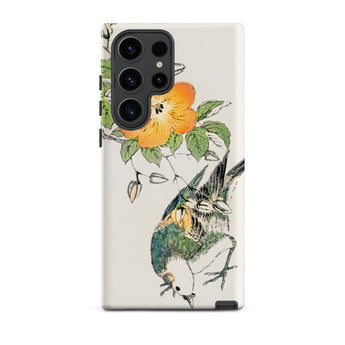 Gray Starling - Numata Kashu Kacho-e Samsung Case, Galaxy S23 Ultra / Matte, White Phone Case Orange Flower Bird Design