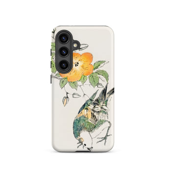 Gray Starling - Numata Kashu Kacho-e Samsung Case, Galaxy S24 / Matte, White Phone Case Vibrant Bird Flower Design