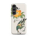 Gray Starling - Numata Kashu Kacho-e Samsung Case, Galaxy S24 Plus / Matte, White Smartphone Case Illustration Bird Orange Flower