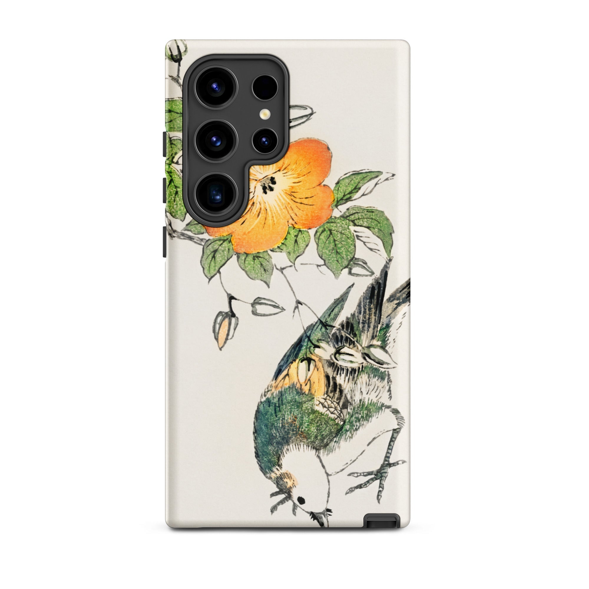 Gray Starling Numata Kashu Kacho e Samsung Case, Galaxy S24 Ultra / Matte, Phone Case Illustration Orange Flower Bird