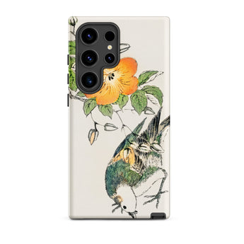 Gray Starling - Numata Kashu Kacho-e Samsung Case, Galaxy S24 Ultra / Matte, Phone Case Illustration Orange Flower Bird