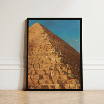 Black-framed Artwork Golden-brown Stone Pyramid Blue Sky Birds Giza Fractures, Gargantuan Art Print, Disorients Reason