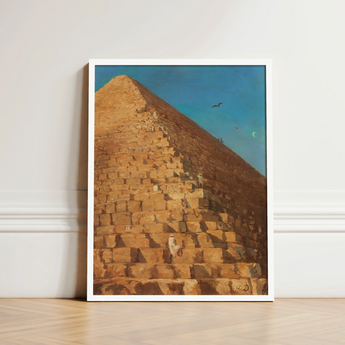 Framed Painting Golden Pyramid Stone Blocks Set Blue Giza Fractures, Gargantuan Art Print, Disorients Reason