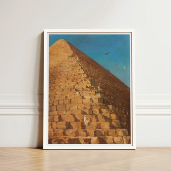 Framed Artwork Golden-brown Pyramid Stone Blocks Blue Sky Giza Fractures, Gargantuan Art Print, Disorients Reason