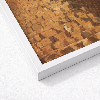 White-framed Artwork Textured Earthy-toned Cobblestone Street Scene Giza Fractures, Gargantuan Art Print, Disorients Reason