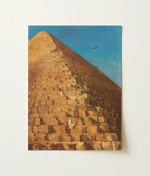 Rectangular Canvas Painting Golden-brown Stone Pyramid Clear Blue Giza Fractures, Gargantuan Art Print, Disorients Reason