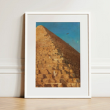 Great Pyramid of Giza - Adrien Dauzats Art Print / Canvas White-framed Art Print Golden-brown Stone Pyramid Clear Blue Giza Fractures,