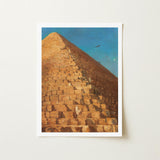 Great Pyramid of Giza - Adrien Dauzats Art Print / Canvas Framed Painting Golden-brown Stone Clear Blue Sky Fractures, Gargantuan,