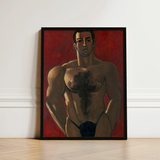Framed Painting Muscular Man Dark Blue Underwear Vibrant Marsden Hartley, Greek Boxer, Painted, Madawaska, Final Maine Period, Fixing